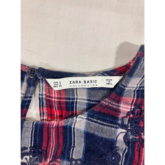 Zara Basic Collection Womens Plaid Long Sleeve Ruffle Peplum Top Size S - Picture 2 of 5